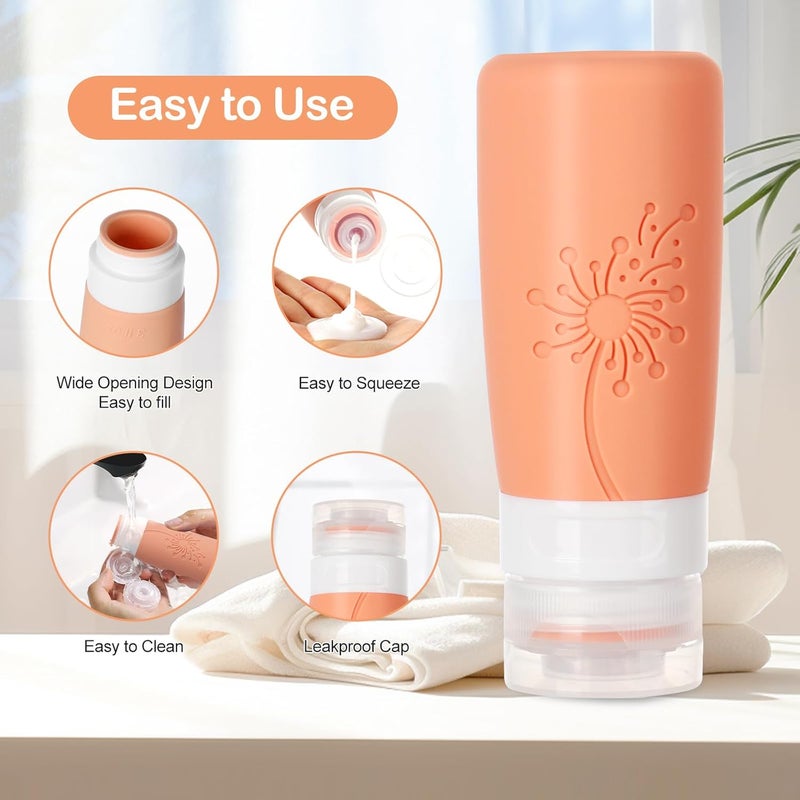 Vipop Empty 3 oz Travel Size Bottles Toiletries Containers for Toiletries Liquids，Small Silicone Mini Refillable Leak Proof TSA Approved Travel Bottles for Creams Shampoo and Conditioner Traveling - Image 5